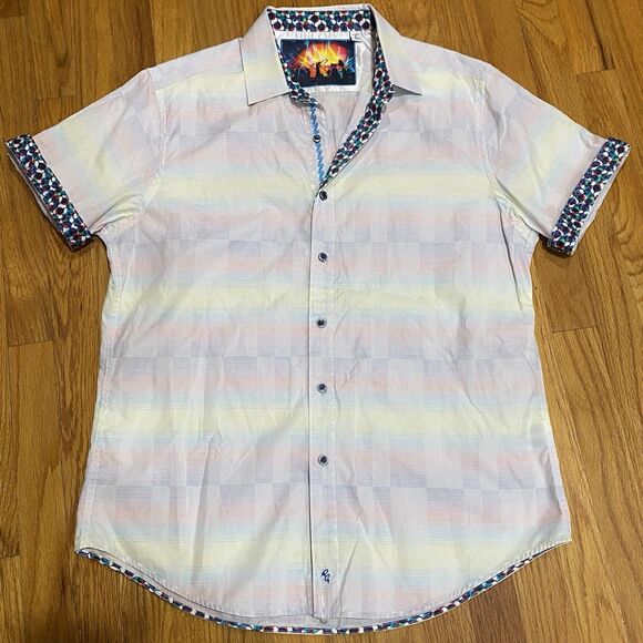 Robert Graham Other - Robert Graham shirt  L Flip cuff button up Rainbow Stripe  Embroidered